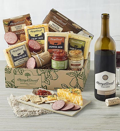 Grand Meat and Cheese Gift Box with Wine